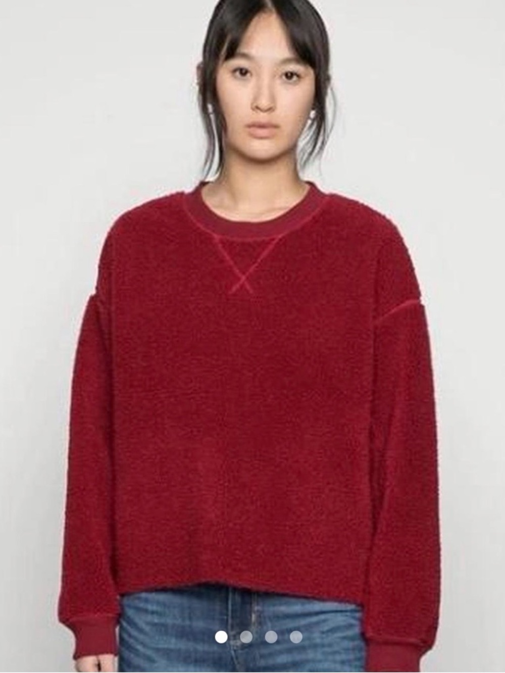 American Eagle Women’s M Red Teddy Sherpa Boucle Fleece Oversized Sweatshirt